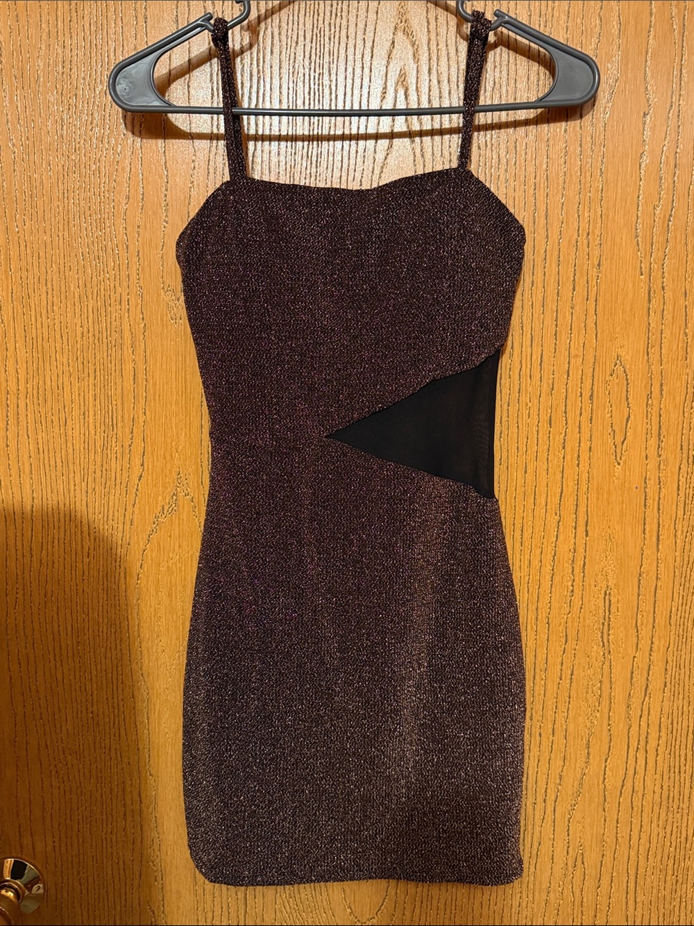 Trixxi Metallic Plum Bodycon Mini Dress with Mesh Cutout